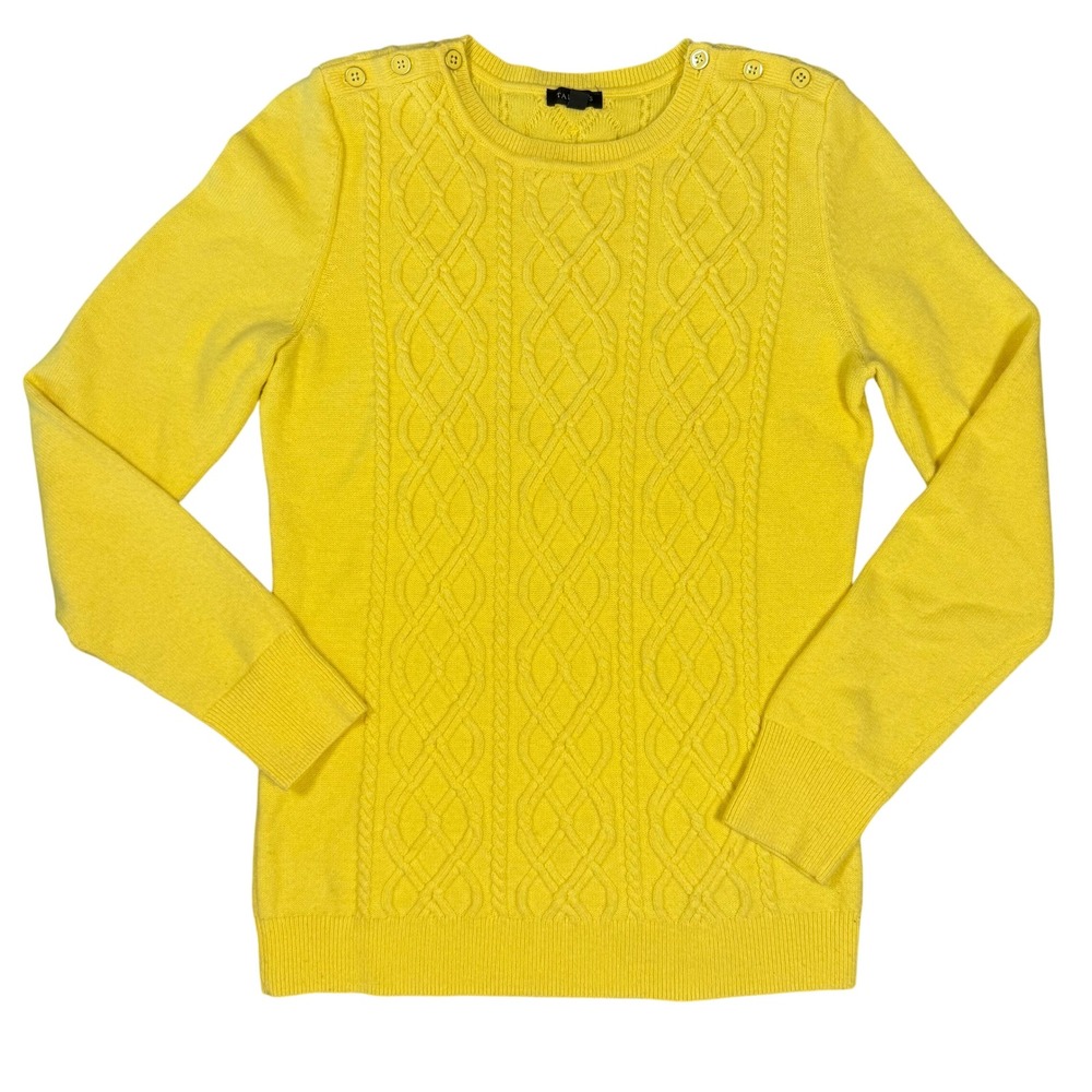 Talbots Yellow Cable Knit Lambswool Blend Shoulder Button Sweater Classic Prep S